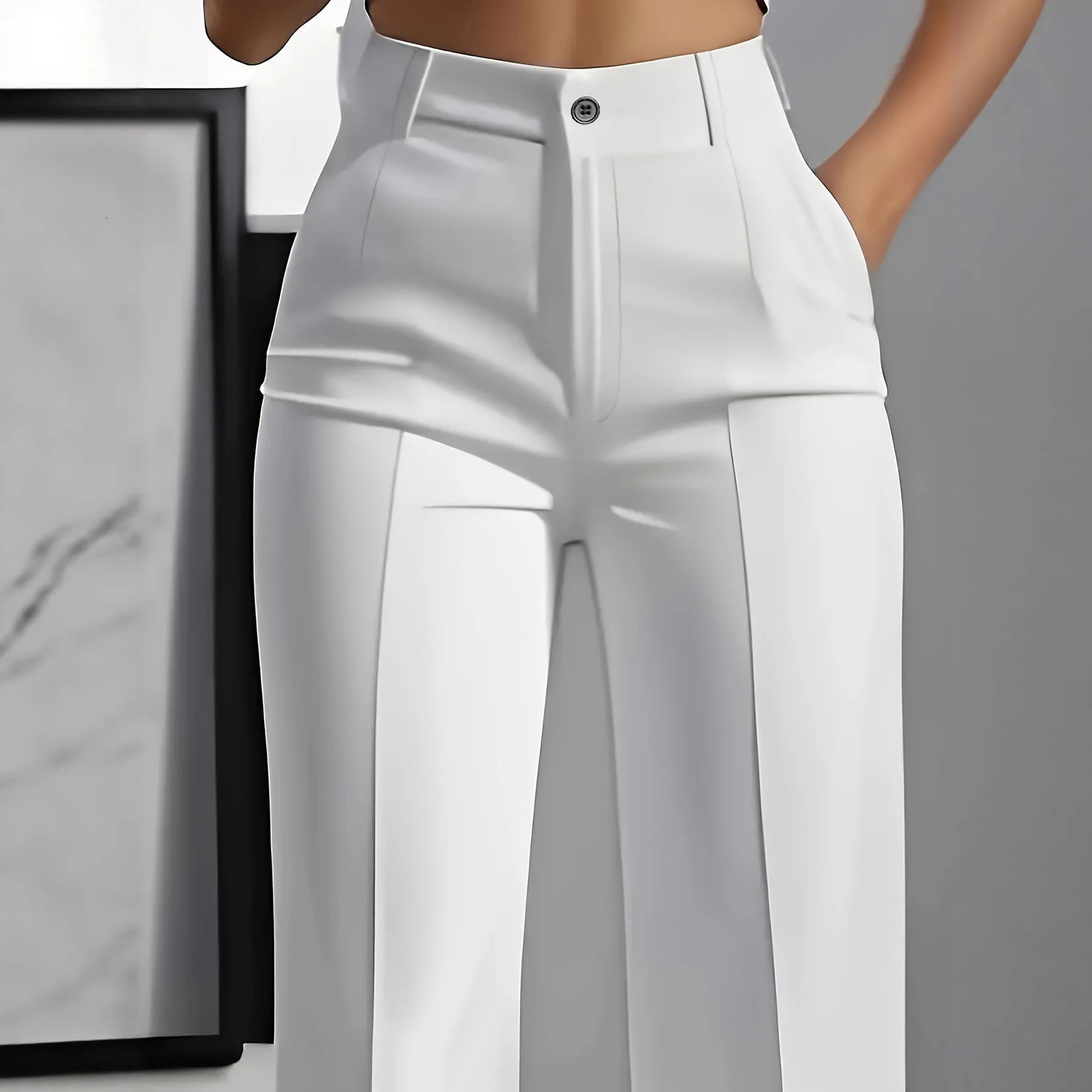 Womens HighWaisted StraightLeg Trousers Formal Office SlimFit Cut Classic SolidColour Suit 260511