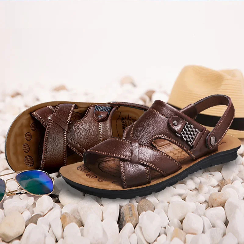 Big Size Men Leather Sandals Summer Classic Shoes Slippers Soft Roman Comfortable Outdoor Walking Footwear 260514 - view 4