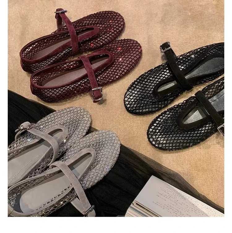 2026 European and American Spring New Womens Ballet Flats with Fishnet Hollow Mary Jane Shoes X260514