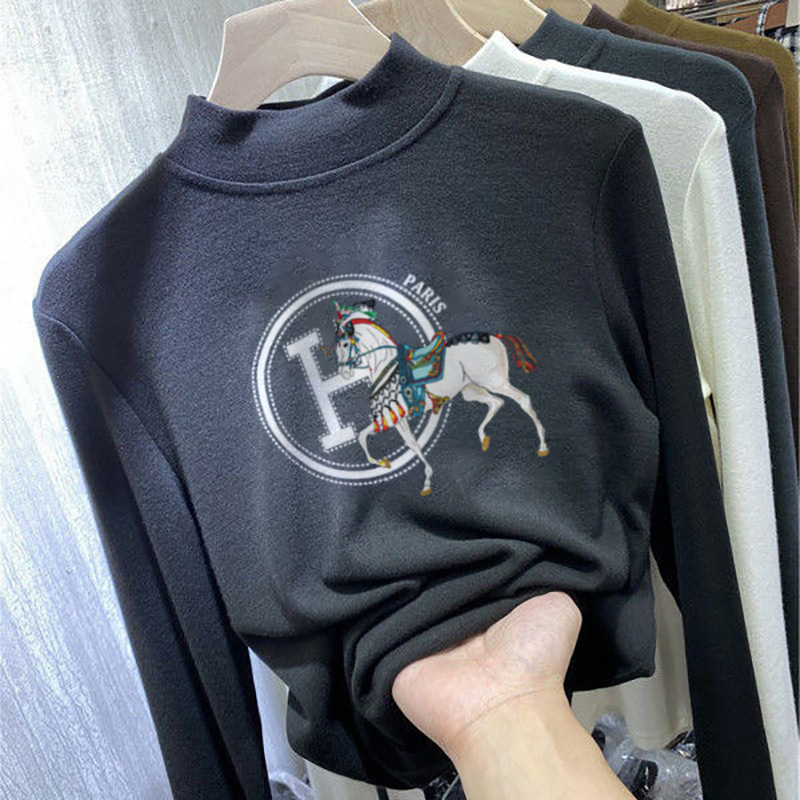 High Quality Designer Women's autumn winter top with a velvet half-high collar, stylish and age-reducing, 2026 new model, brushed long-sleeve T-s - view 5