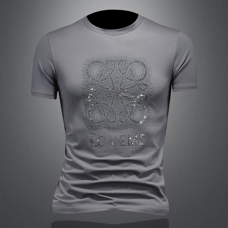 Short Sleeve T-Shirt Round Neck Rhinestone 2026 Summer New Casual Factory Direct Sale Big Brand Men's Fashion Trend