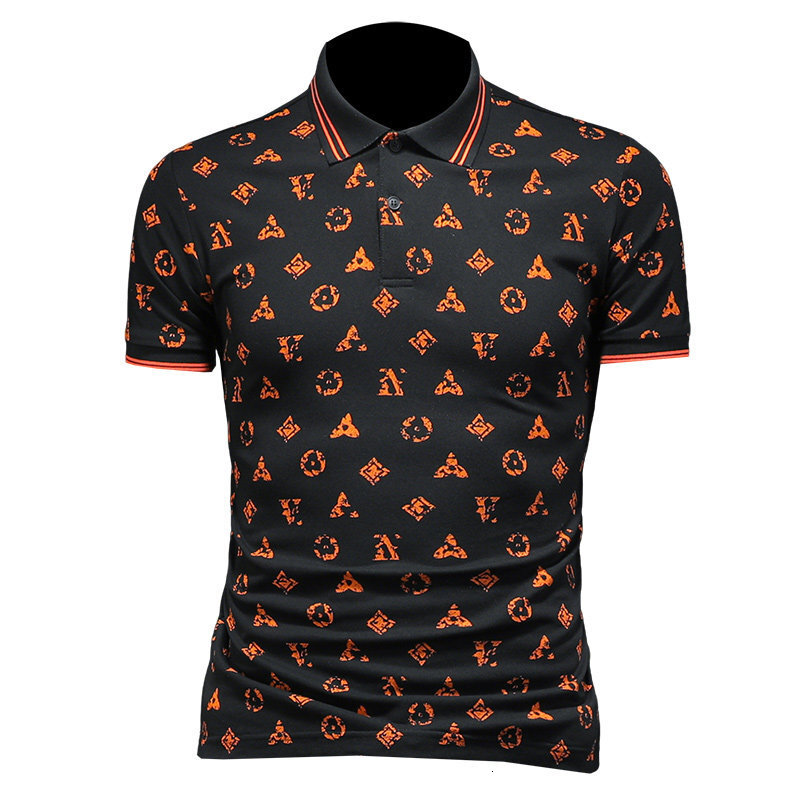 2026 Summer New European Style Designer Clothing Printed Turn-down Collar Polo Shirt Men's Short Sleeve Versatile Base T-shirt