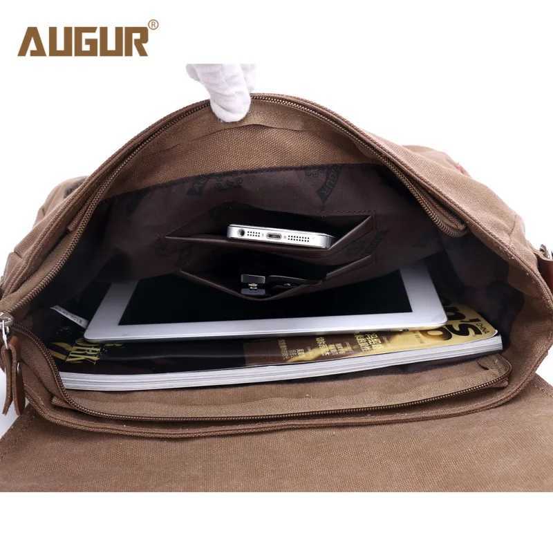 Augur Top quality Canvas Leather Crossbody Bag Men Military Army Vintage Messenger Bags Shoulder Bag Casual Travel school Bags H260514
