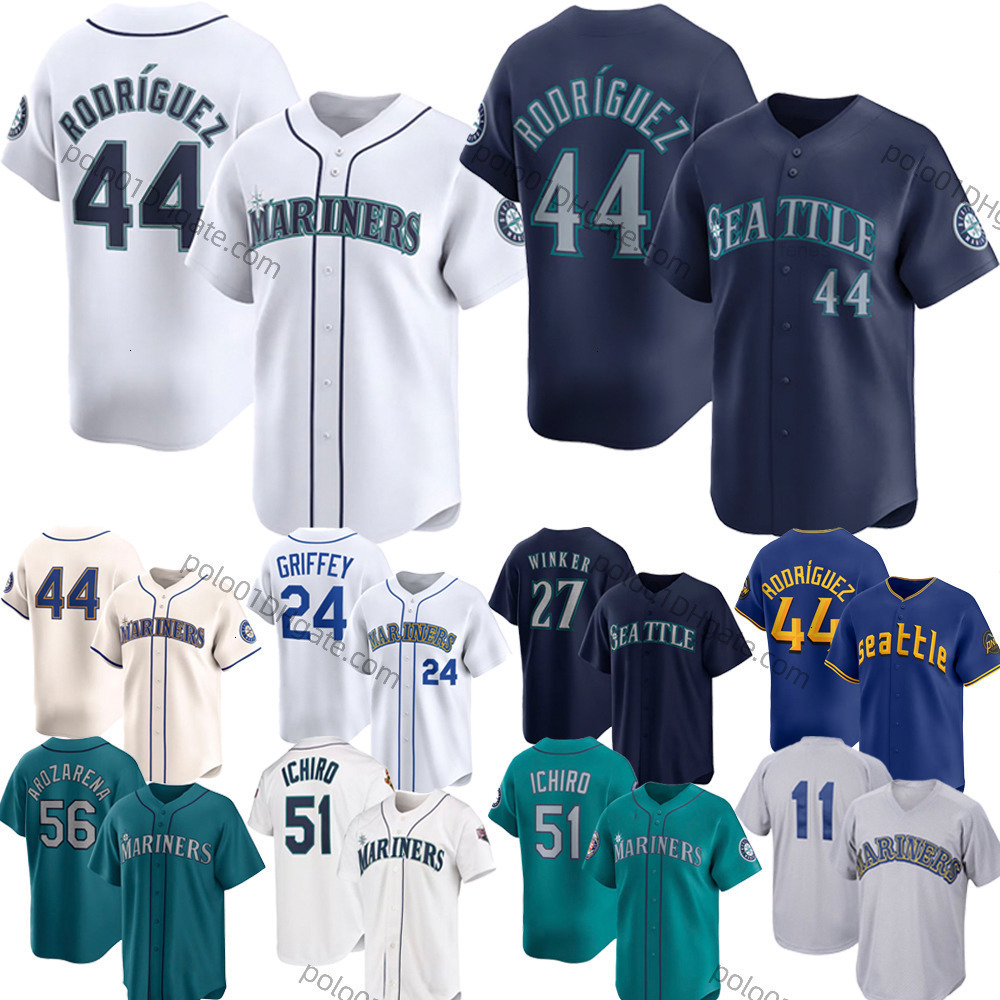 Custom 44 Julio Rodriguez MarinersBaseball Jersey Griffey Jr Ichiro Suzuki JP Crawford Cal Raleigh Edgar Martinez George Kirby Logan Gilbert Luis Cast