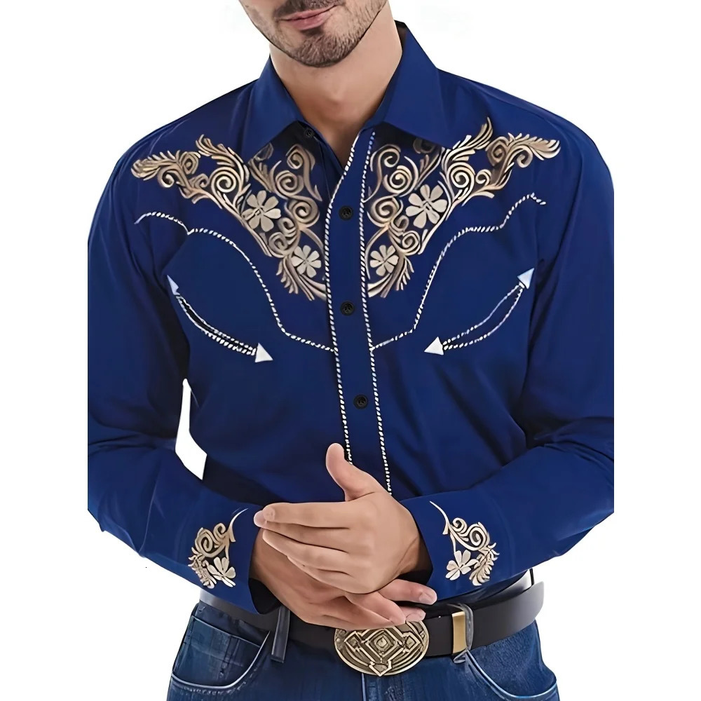 Mens Vintage 3D Printed Western Cowboy Shirt Long Sleeve Shirt Street Fashion Classic Shirt Mens Tribal Pattern Shirts Top 260513