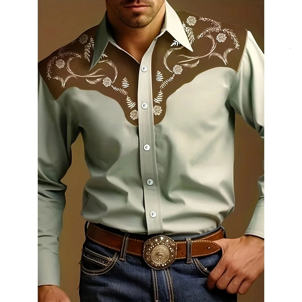 Mens Vintage 3D Printed Western Cowboy Shirt Long Sleeve Shirt Street Fashion Classic Shirt Mens Tribal Pattern Shirts Top 260513