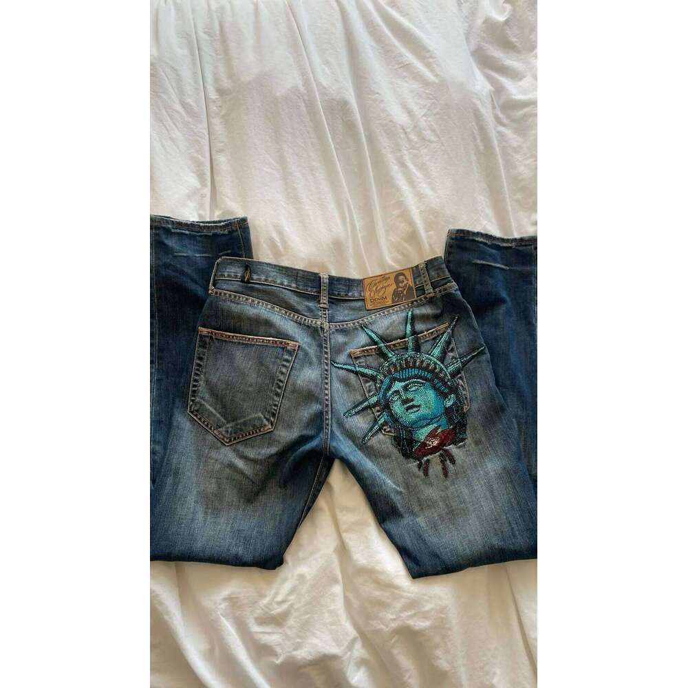 Y2k 2026 Statue of liberty Diamonds Casual Denim Pants High Waist Straight Wide Leg Jeans Harajuku Vintage Women Clothing