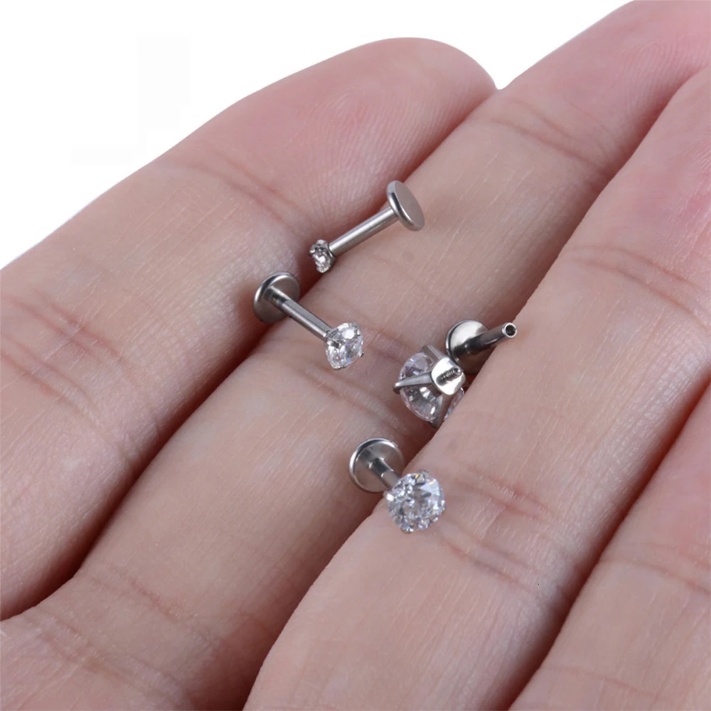 10/50PCS G23 Ttianium Piercing 2/25/3/4mmCZ Labret Lip Stud 16G Internal Thread Stud Earring Ear Tragus Cartilage Helix Jewelry 260512 - view 6