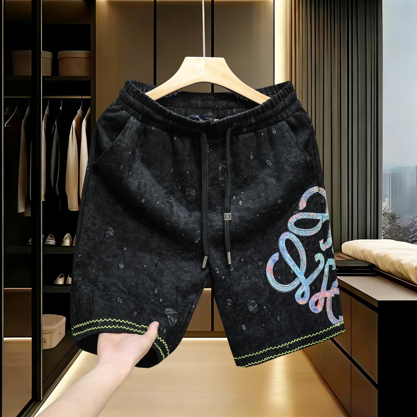 2026 Summer New Men's High-End Shorts European Style Lace-Up Embroidered Casual Mid-Length Pants Hot-Selling Stock