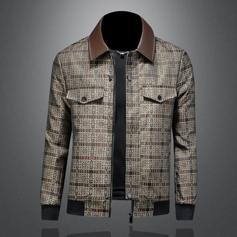 Men's Plaid Collar Jacket with Leather Collar, Old Money Style, 2026 Autumn/Winter New Arrival, Loose Casual Hooded Coat
