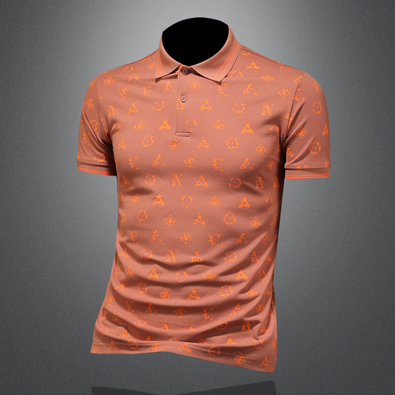 2026 Summer New European Style Designer Clothing Printed Turn-down Collar Polo Shirt Men's Short Sleeve Versatile Base T-shirt