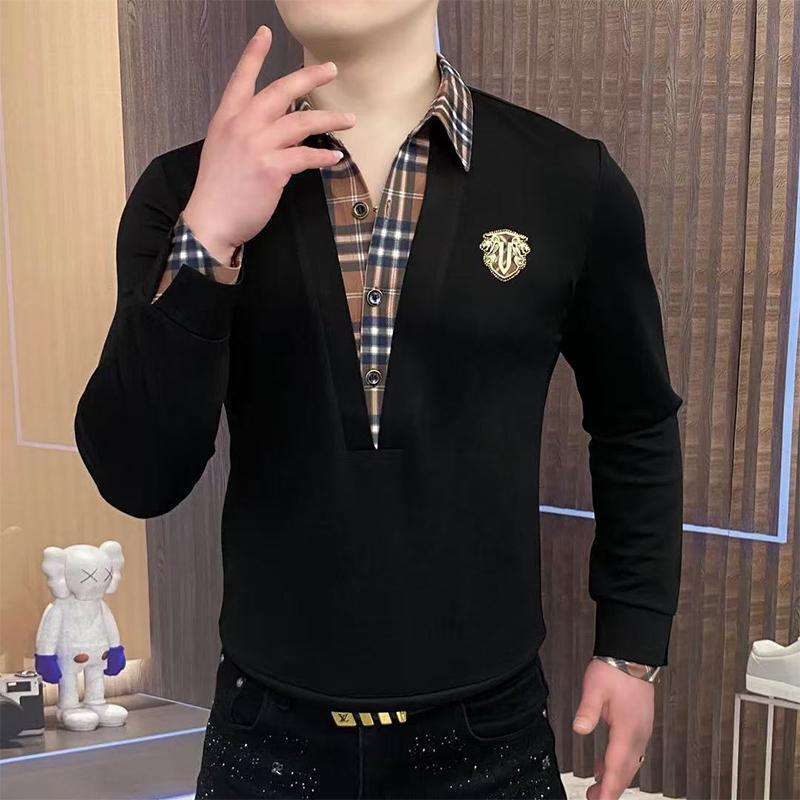 Designer Luxury Brand Loose Plus Men's Essential Long Sleeved Top Men's Street Sports Shirt T-shirt Autumn And Winter Button Grid Fashion El