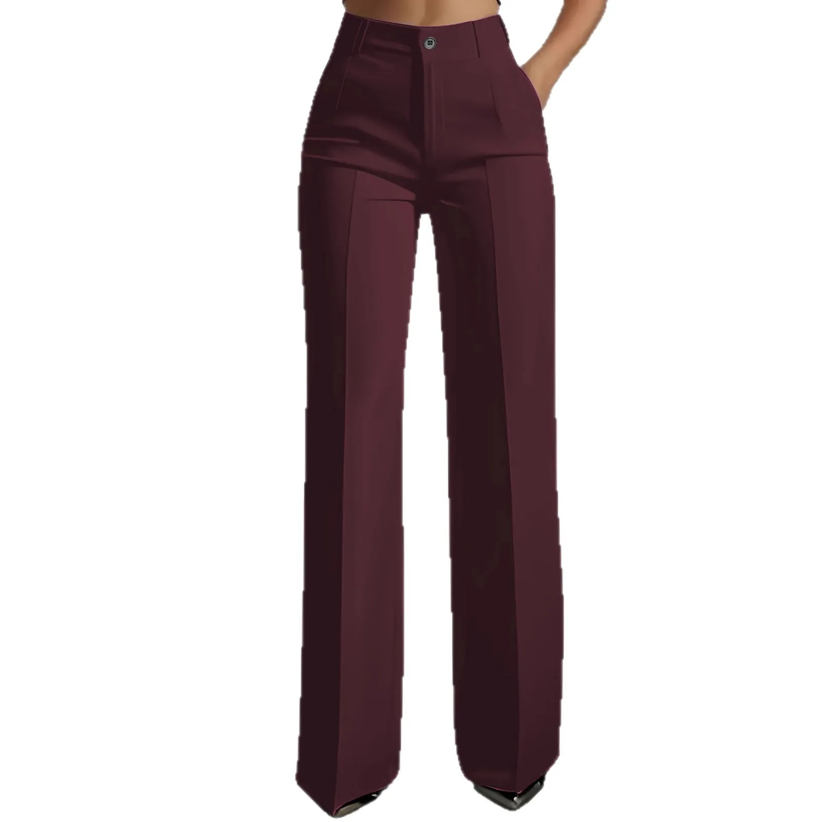 Womens HighWaisted StraightLeg Trousers Formal Office SlimFit Cut Classic SolidColour Suit 260511