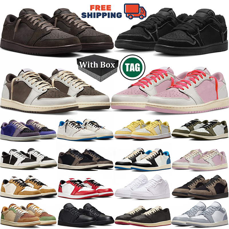 Free Shipping With box 1 1s Low Basketball Shoes Black Phantom Velvet Brown Reverse Mocha Medium Olive Blue Sports Sneakers outdoor shoes size 36
