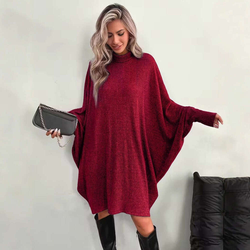 Abito Elegante A Pipistrello Ampio Da Donna, Felpa A Maniche Lunghe Con Collo A…