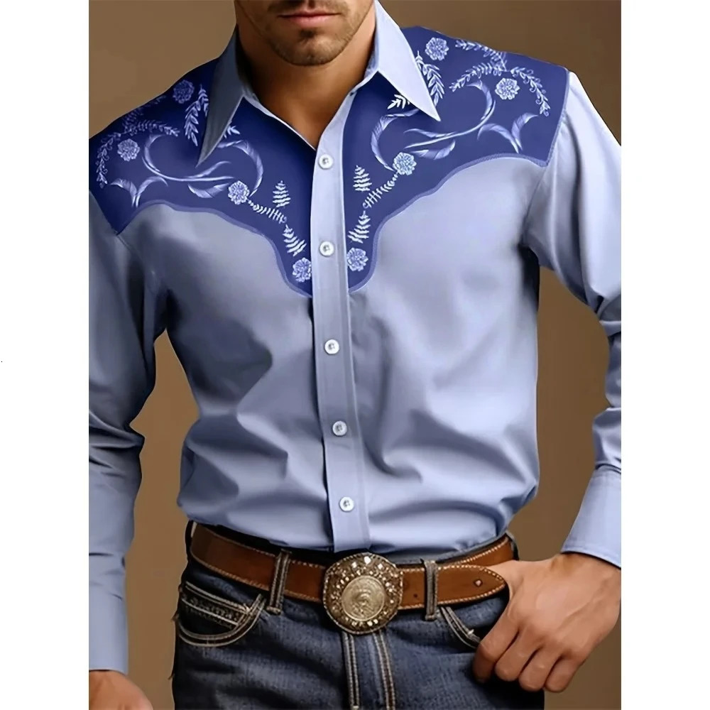 Mens Vintage 3D Printed Western Cowboy Shirt Long Sleeve Shirt Street Fashion Classic Shirt Mens Tribal Pattern Shirts Top 260513