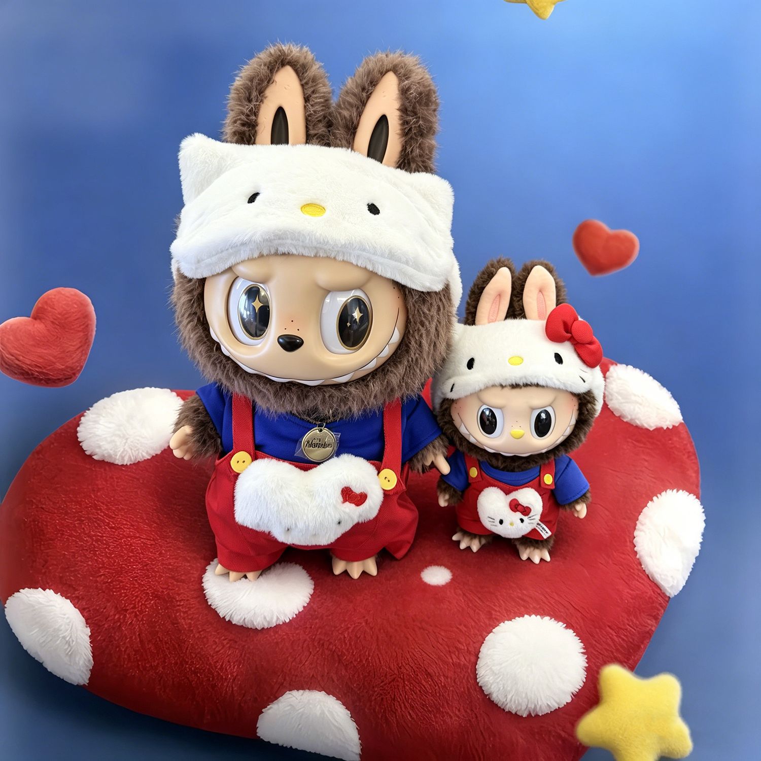 NEW Labubu Doll Clothes Set for 17cm 38cm & 58cm - Overalls, Hello Kitty Eye Mask & Large Chief Style Outfit QIAOWANTONG