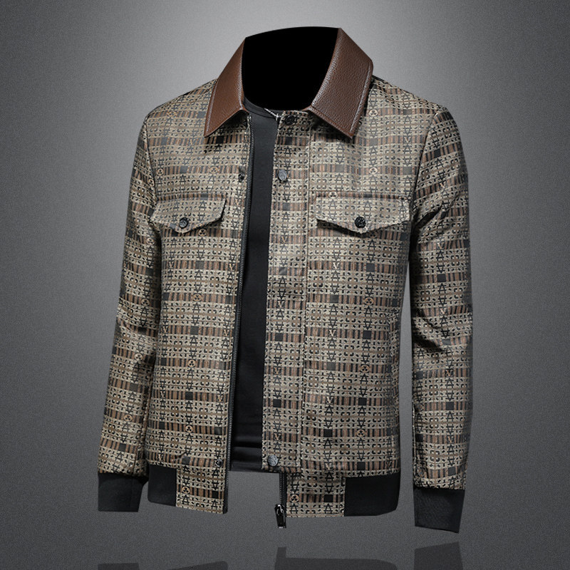 Men's Plaid Collar Jacket with Leather Collar, Old Money Style, 2026 Autumn/Winter New Arrival, Loose Casual Hooded Coat