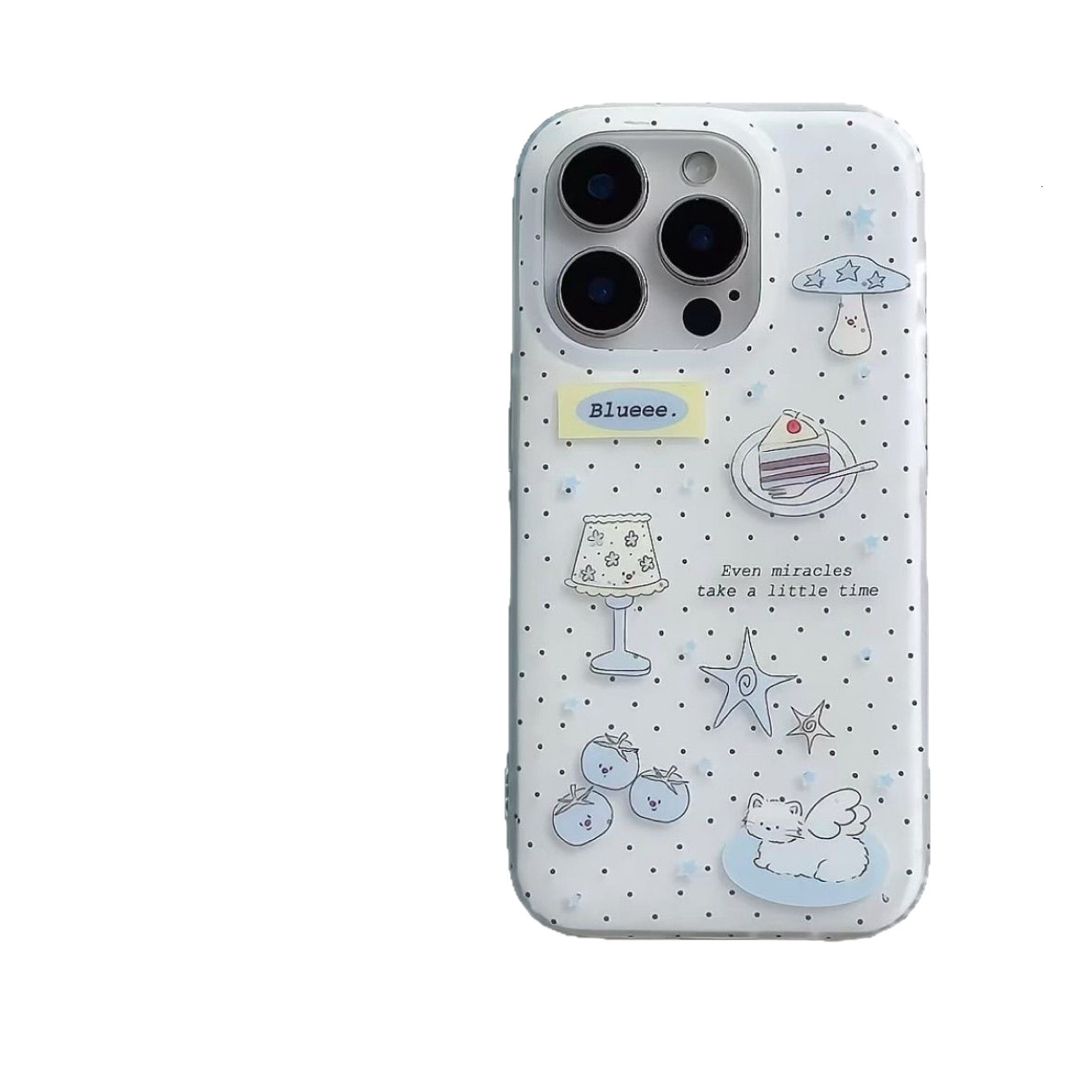 Polka Dot Angel Cat Apple 16/15promax Phone Case 11 Double Layer Anti-fall iPhone13 Hard Shell Soft Edge 12/