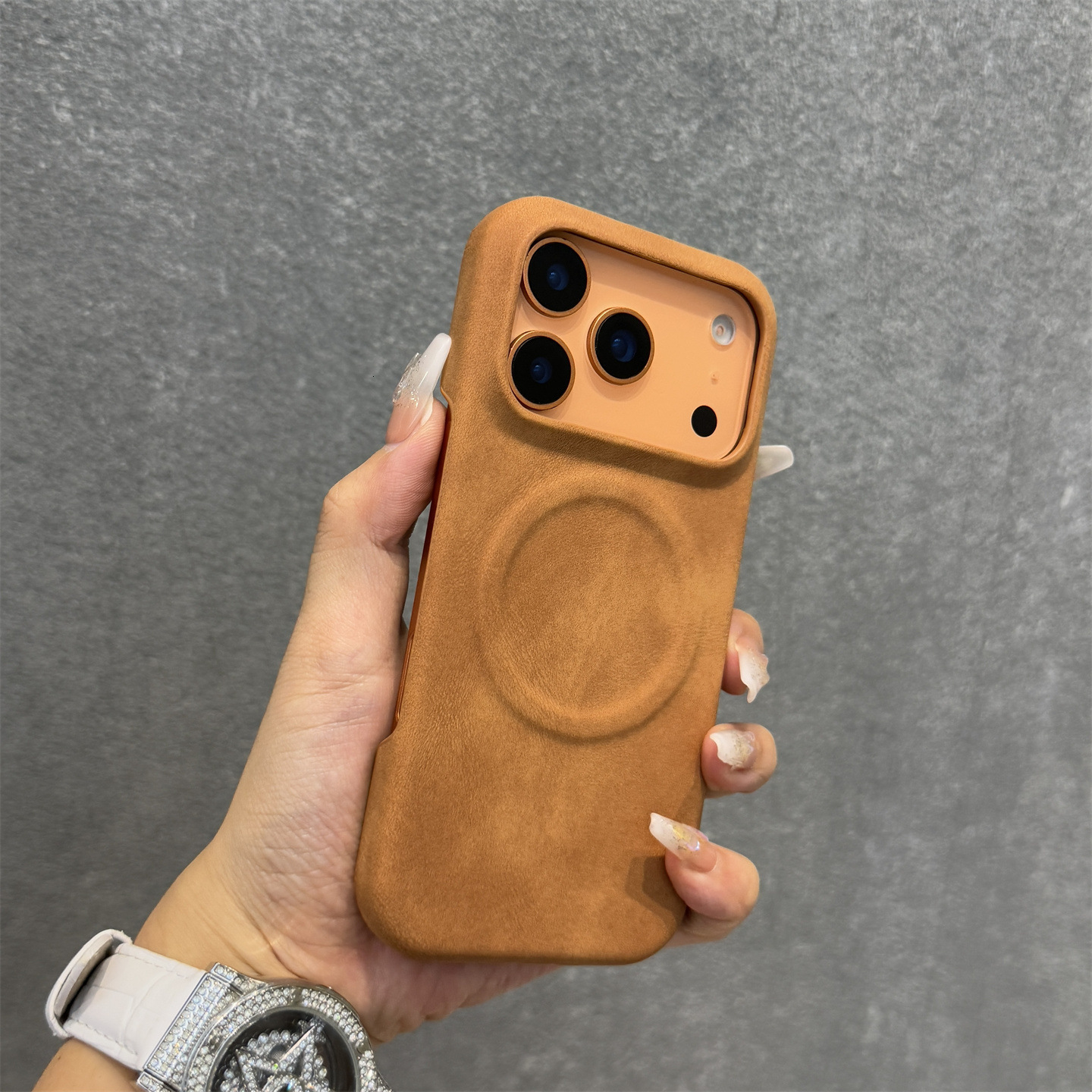 Suitable for Apple 17 phone case, sheepskin texture, semi-cover magnetic retro leather iPhone 16 hard protective case 12