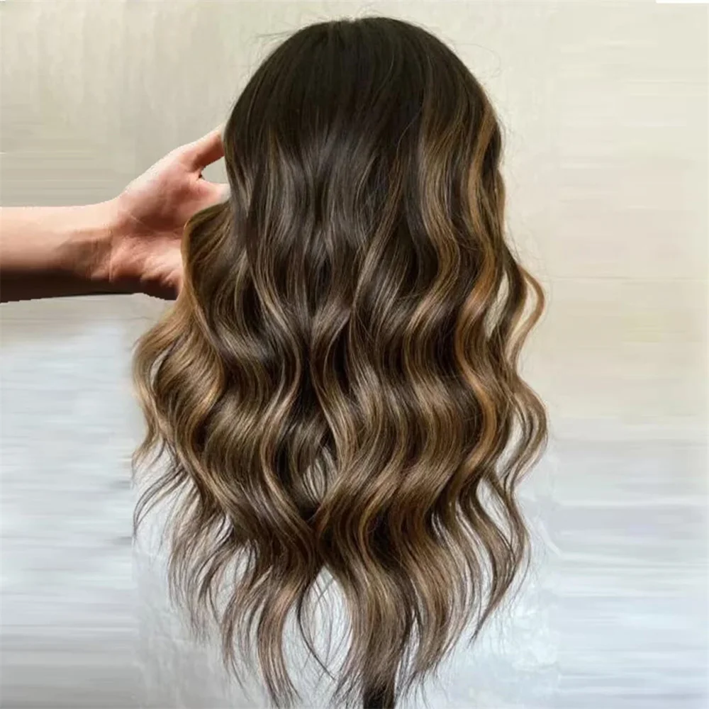 Stunning Natural Glueless well balayage Highlight Blonde Wave Lace front jewish european Human Hair Wig For Women BabyHair Preplucked loose wavy curl