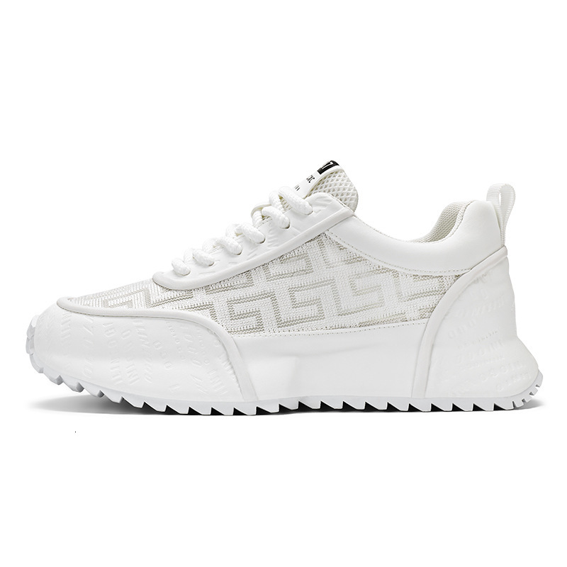 Mens White Breathable Mesh Casual Sneakers Lightweight Thick Sole Non Slip Shoes For Men Daily Commute And Outdoor Walking