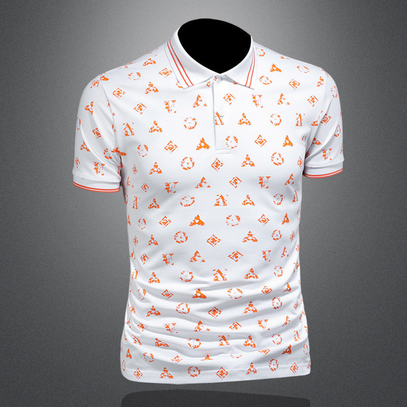 2026 Summer New European Style Designer Clothing Printed Turn-down Collar Polo Shirt Men's Short Sleeve Versatile Base T-shirt