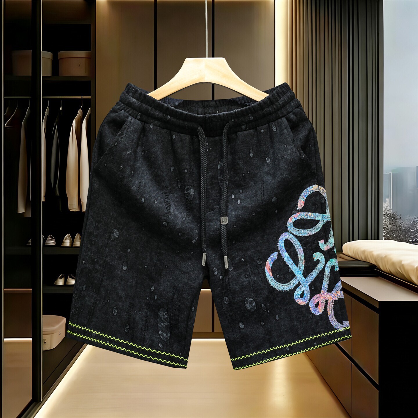 2026 Summer New Men's High-End Shorts European Style Lace-Up Embroidered Casual Mid-Length Pants Hot-Selling Stock