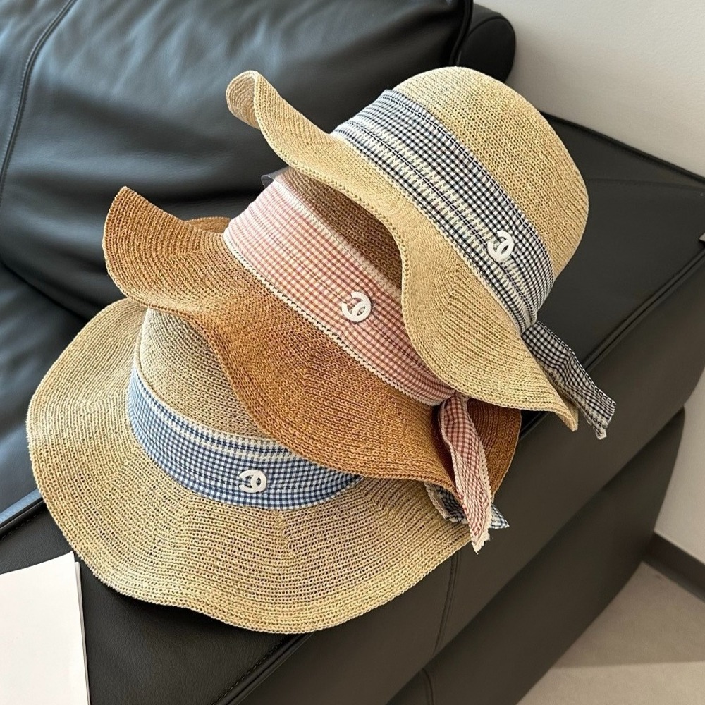 Designer Straw Hat Women's Plaid Bow Wide Brim Straw Sun Hat Designer Hat Sun Hat UV Protection Dome Cap for Summer Beach Daily Wear