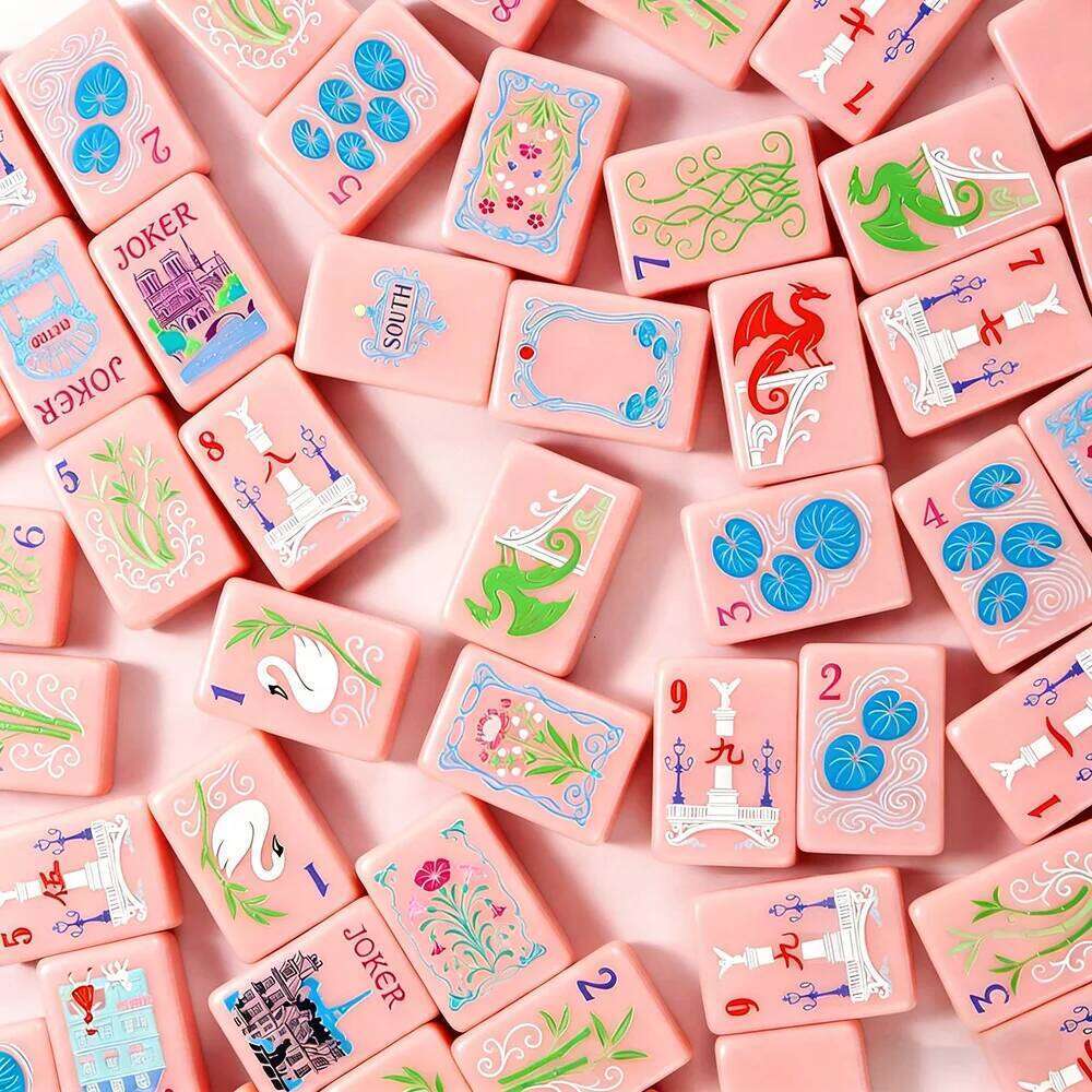 Pink Mini American Set Single-Layer Acrylic Portable 160pcs Mahjong Tiles Perfect for Home & Travel Leisure Board Game J260515