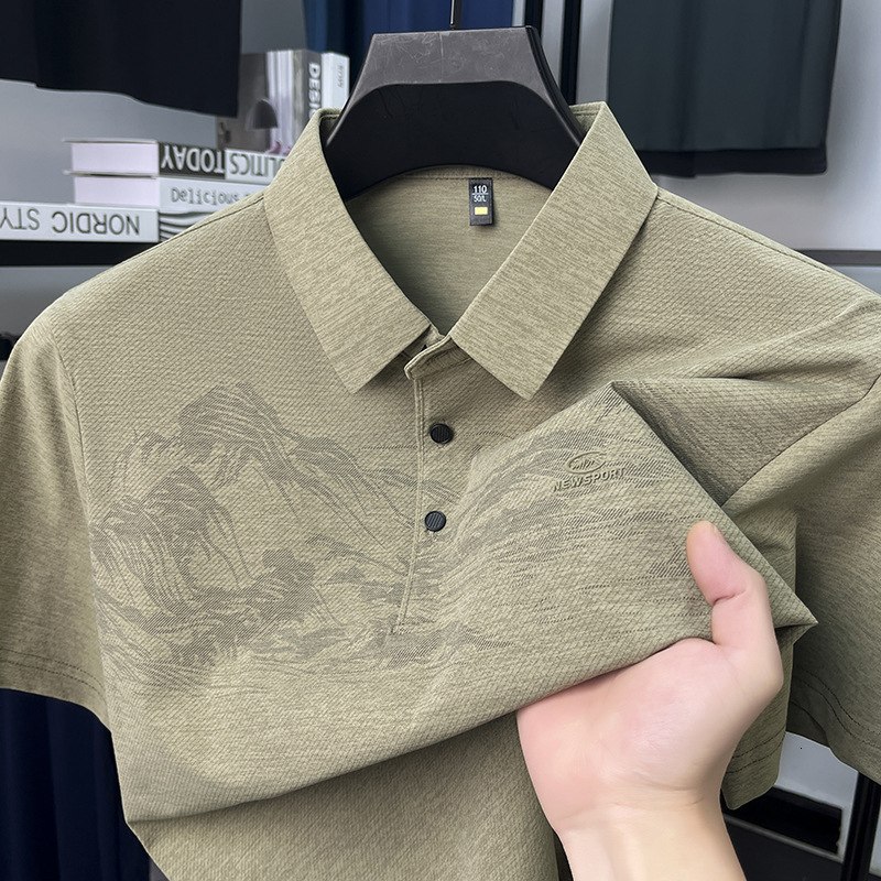 Summer New Ice Silk Hoodie Polo Shirt Short-sleeved Polo Men's Designer T-shirt Chinese Style Trendy Fashion Thin Loose Men's T-shirt With A Turn-down Collar