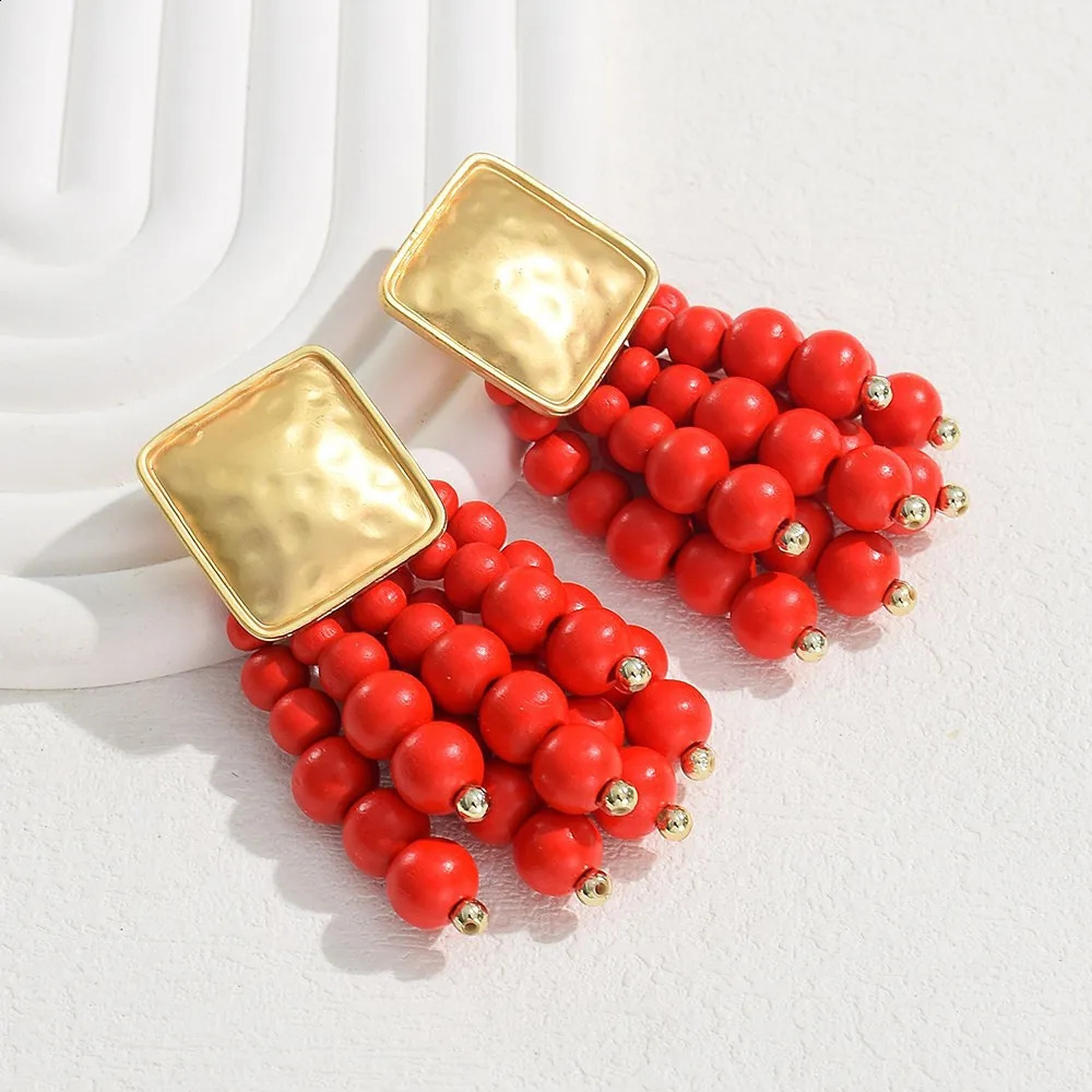 Vintage Handmade Wooden Drop Dangle Earrings Maxi Beaded Bohemian Statement Wedding Jewelry For Women brincos 260514 - view 7