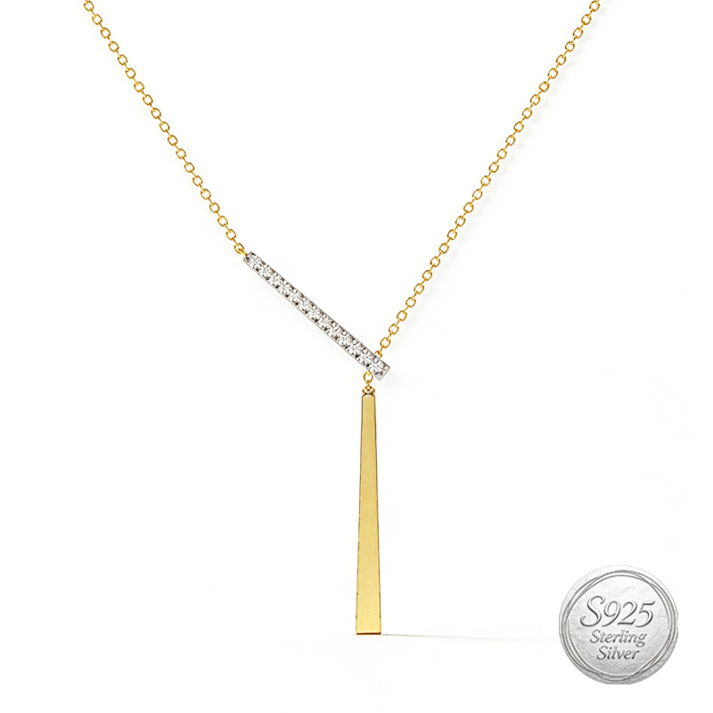 Minimalist Fashion Bicolor Lariat Necklace Designer Fine Jewelry 925 Sterling Silver Cubic Zirconia Vertical Bar Y Shape Drop Pendant Necklaces Women 
