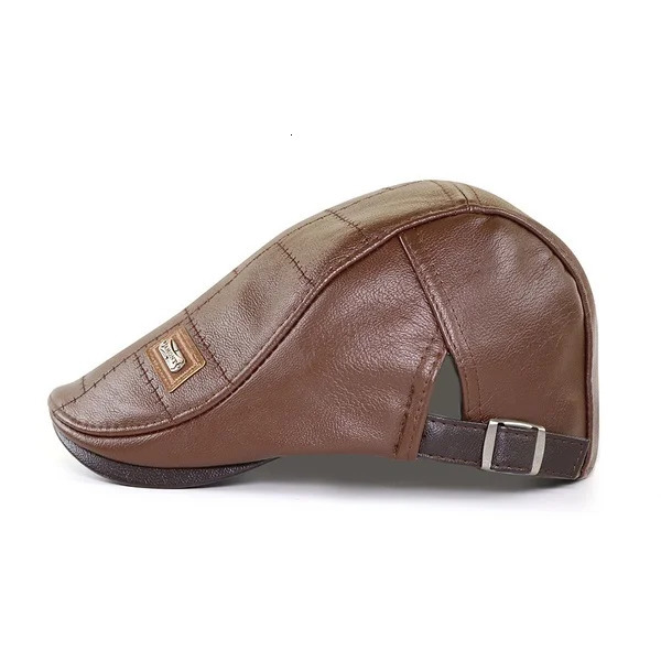 Men Fashion Retro PU Leather Beret Hats Autumn Winter Leather Beret Hat Middle-aged Mens Visor Warm Flat Peaked Cap Adjustable 260515