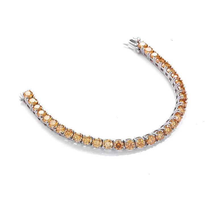3mm 4mm 5mm 65mm 925 Sterling Silver Hiphop Champagne Moissanite Tennis Chain Bracelets - view 4