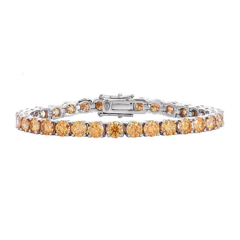 3mm 4mm 5mm 65mm 925 Sterling Silver Hiphop Champagne Moissanite Tennis Chain Bracelets - view 3