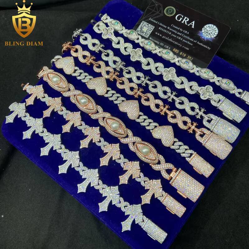 Various Designs Bangles Cuban Link Chains 925 Sterling Silver VVS Moissanite Bracelets Mens GRA - view 6