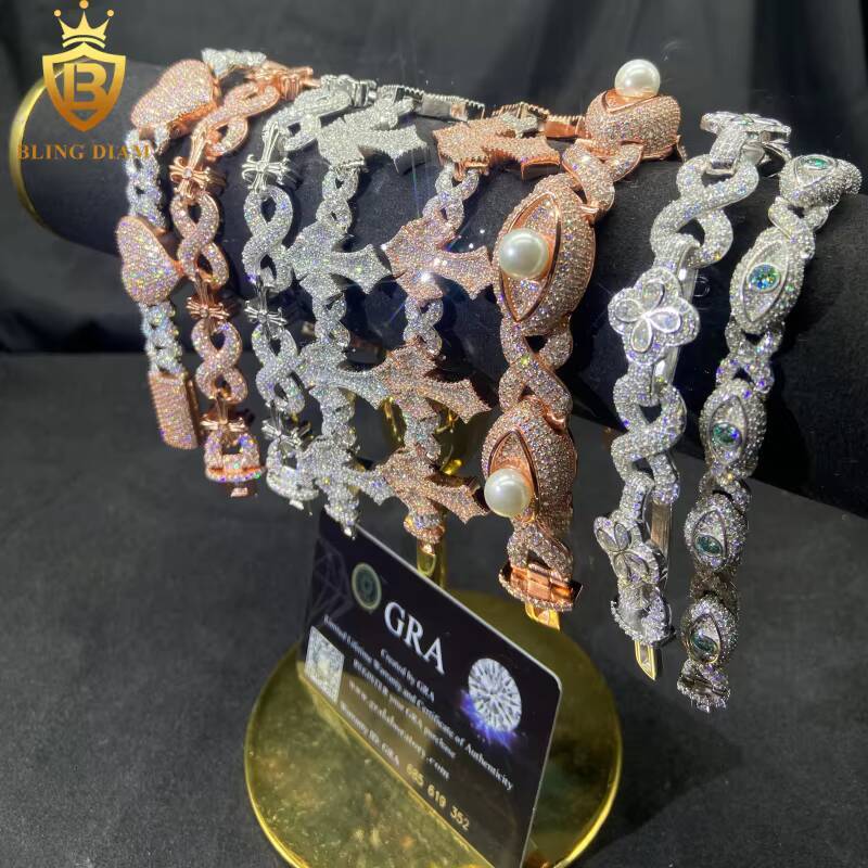 Various Designs Bangles Cuban Link Chains 925 Sterling Silver VVS Moissanite Bracelets Mens GRA - view 3