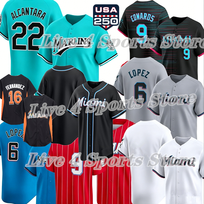 Otto Lopez Marlins Baseball Jersey Xavier Edwards Sandy Alcantara Max Meyer Eury Perez Jakob Marsee Liam Hicks Connor Norby Agustin Ramirez Owen Caissie Sanoja 4XL