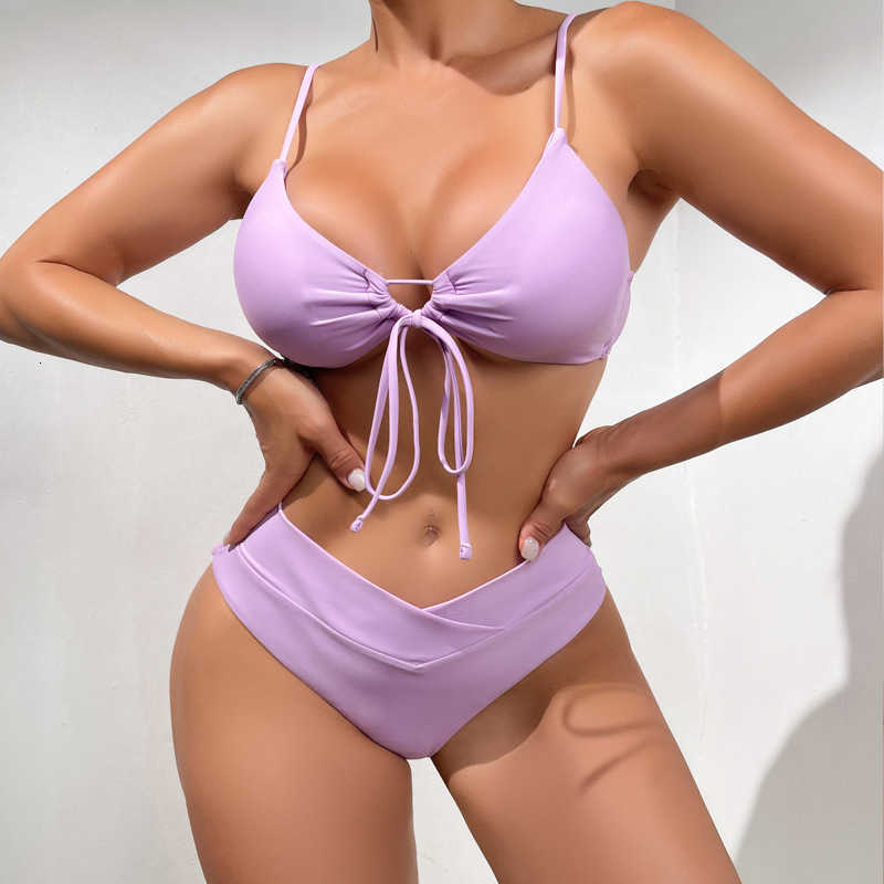2023 New Bikini Multi Color Lace up Sexy Split Swimwear 7EYK