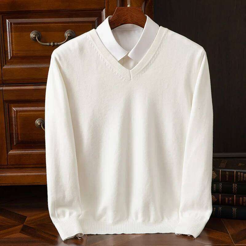 Autumn Winter Basic Merino Wool V-Neck Sweater Men's Designer Fashion Fashionable Casual Business Knitwear Cashmere Pullover Clothing Tops - view 7