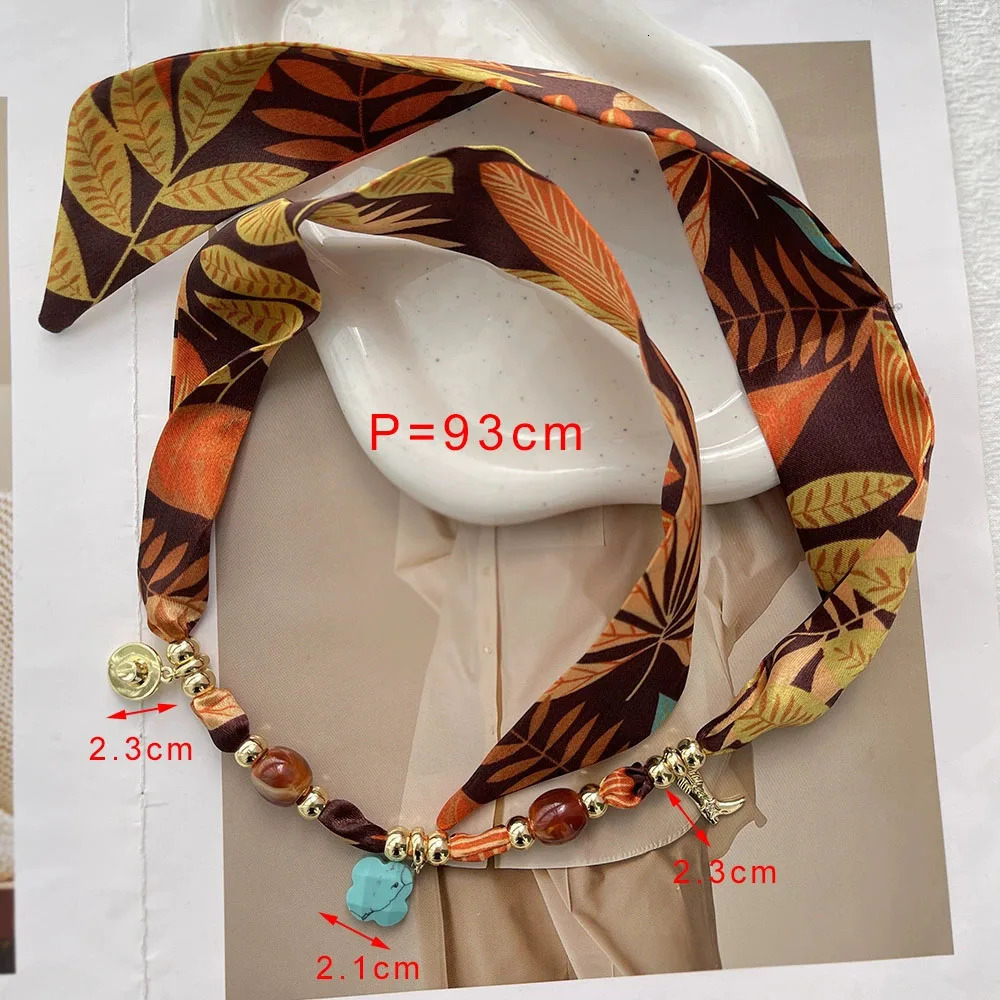 Copper Necklace Natural Stone Beaded Rope Chain Retro Multiple Pendants Silk Scarf Choker for Women Jewelry 260514