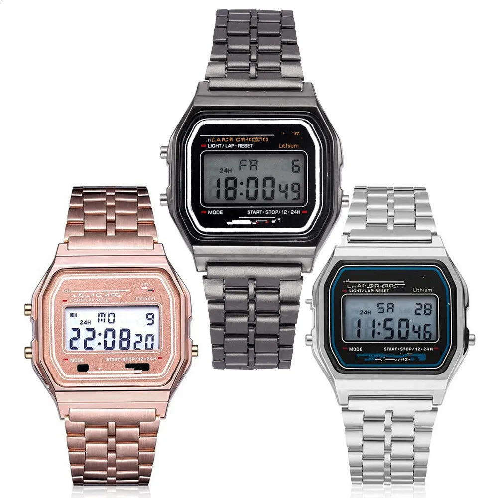 Steel strip LED electronic watch ultra-thin gold and silver cold light watch F91W steel strip original Su Feng fashion multifunc 260514