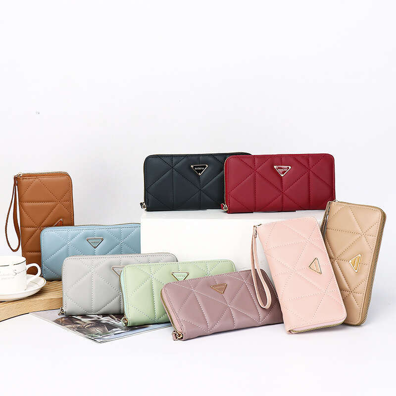 Factory direct stock women's wallet, long style, large capacity, diamond pattern purse, card holder, high-end multi-layer phone bag for women