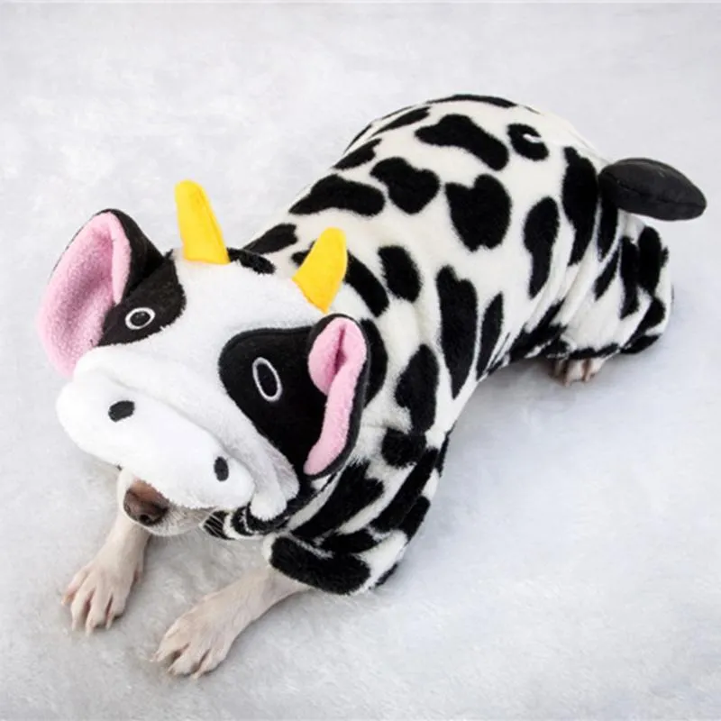 Halloween Festive Cow Pattern Outfit with Insulated Hooded Vest - Versatile Canine/Cat Wear HF34
