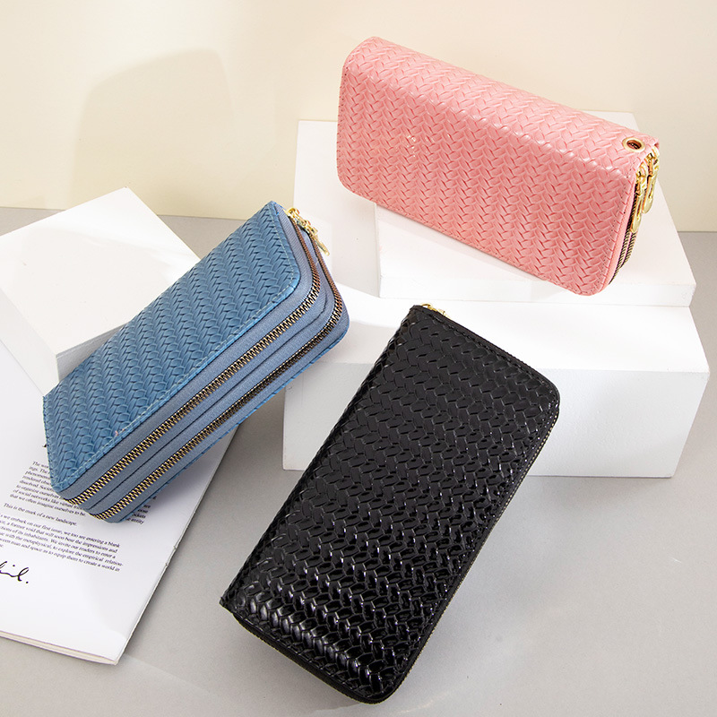 Luxury fashion wallet Long Wallet For Women New Double Zipper Clutch Wrist Strap Large Capacity Patent Leather Phone Bag Wholesale