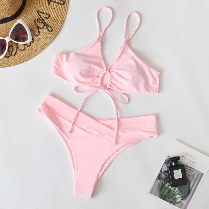 2023 New Bikini Multi Color Lace up Sexy Split Swimwear 7EYK
