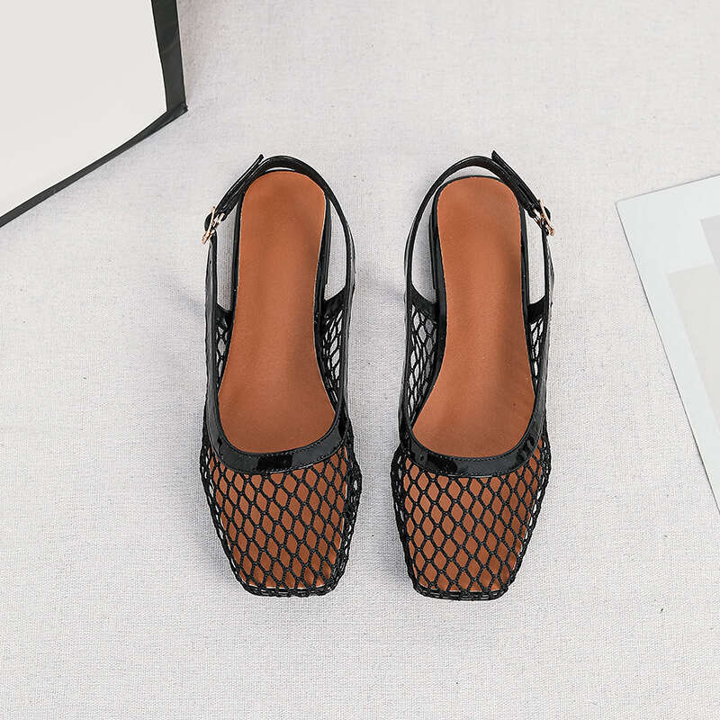 Mesh breathable square-toed mules, closed-toe sandals for outdoor wear, summer comfortable versatile shallow backless shoes, plus-size women's sh - view 5