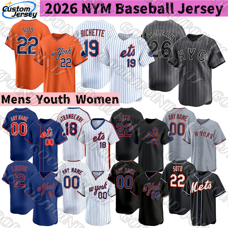 NY New Yorks Mets Jersey Juan Soto Francisco Lindor Bo Bichette Jorge Polanco Nolan McLean Senga Alvarez Luis Robert Jr Baty Piazza Carson Benge met B