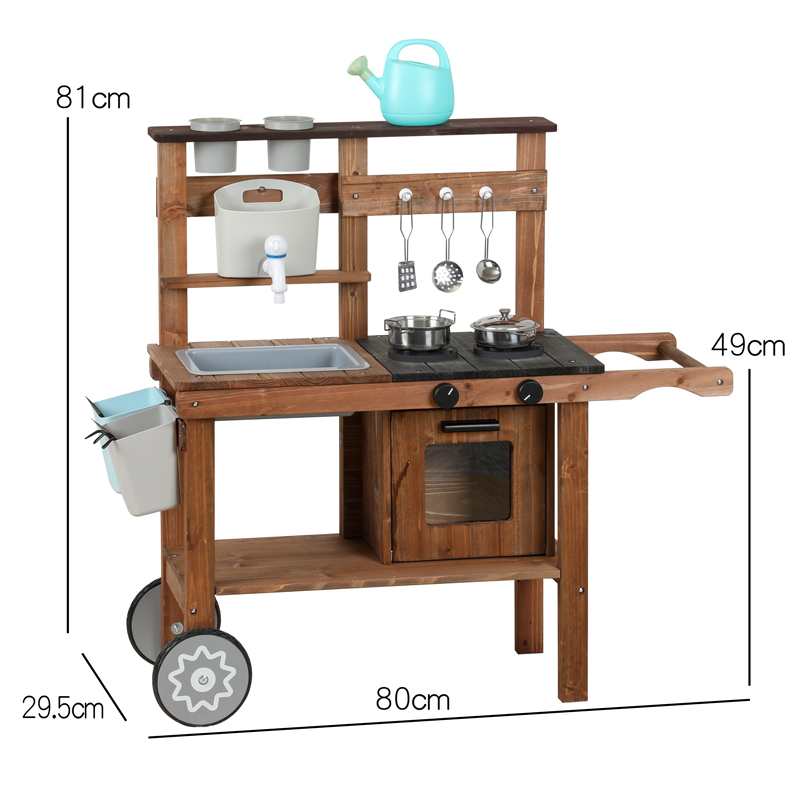 Wooden Kids Outdoor Mud Kitchen Playset (A/B Style) - Backyard Pretend Cooking Station with Sink & Accessories MSN24011